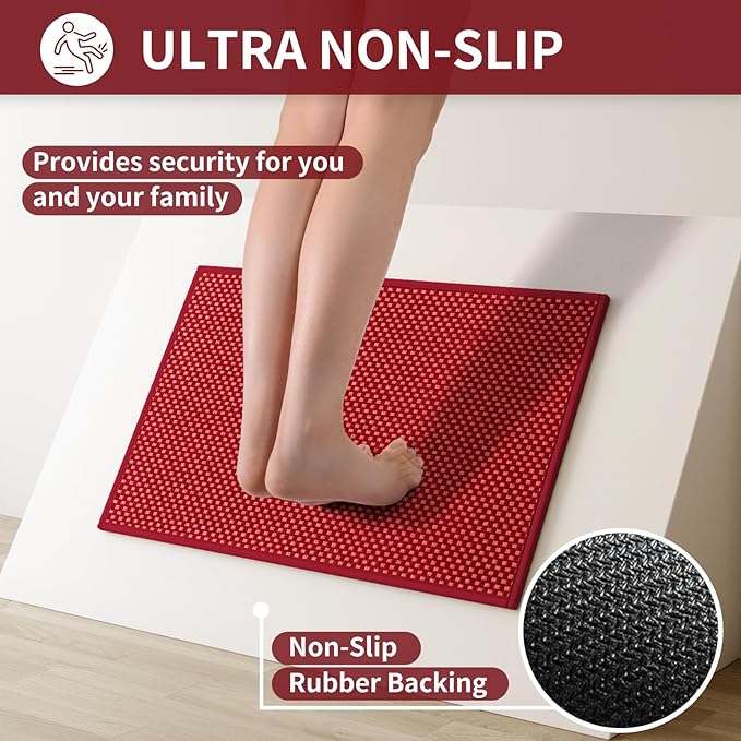YDKGL Kitchen Rugs Mat Non Slip Washable, Super Absorbent Kitchen Mats for Floor, Rubber Backing Soft Braided Standing Floor Mats Sink Mat Runner Rug, Easy to Clean and Maintain, Red 17"x30"