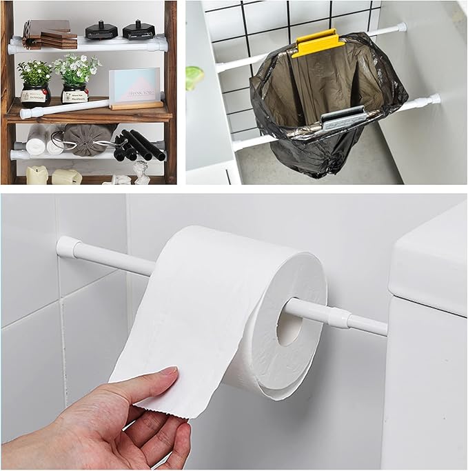 6Pcs Tension Rod, Goowin Tension Rods for Windows, No Drilling Rustproof Spring Adjustable Tension Curtain Rod for Doors, Windows, Wardrobe Bars, Drying Support Rods (White, 10-15.7 inch)
