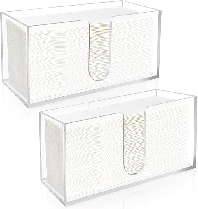 Acrylic Paper Towel Holder Countertop, 5mm Thick Clear C-Fold Z-Fold Trifold Napkin Dispenser, Bathroom & Kitchen Organizer for Multifold Towels (2)