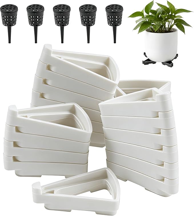 Li&Zhao 20pcs Pot Feet with 5pcs Fertilizer Cages, Plant Stand Risers for Indoor Outdoor Planters, Ceramic Pot Feet and Plant Stand Support for Gardening, Durable Pot Feet for Outdoor Planters (White)