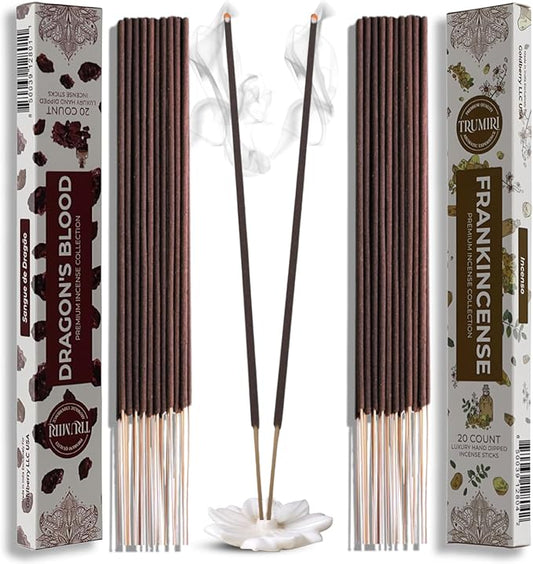 Trumiri Incense Sticks - Combo Pack of 40 Insence-Sticks - 20 Dragons Blood + 20 Frankincense - Insenses - Insents - Incents - Inscense - Incence - Incienso - All Natural Incense Sticks