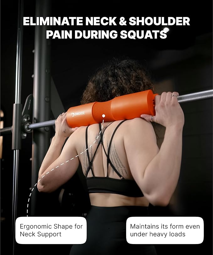 DMoose Fitness Barbell Pad for Hip Thrust, Squat & Lunges - Non-Slip Thick Foam Cushion for Neck and Back Support with Two Straps - Hip Thrust Pad for Leg Day - Fits All Olympic Bars and Smith Machine