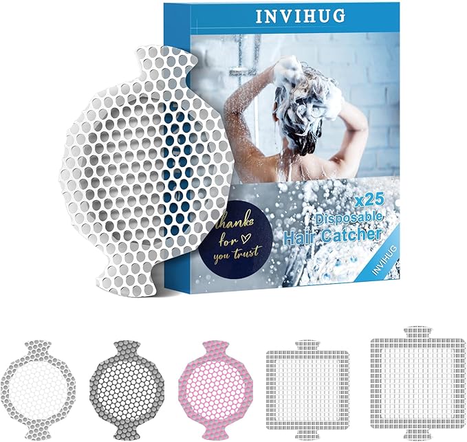 INVIHUG Disposable Shower Drain Hair Catcher Mesh Stickers, 25 Pack, Hair Catcher for Shower (White, 25pcs) NRHC-01