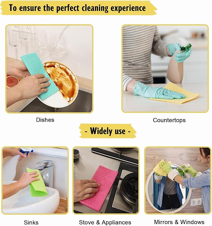 MoLKENE Swedish Dishcloths - 10 Pack Reusable Kitchen Dishcloths - Ultra Absorbent Dish Towels for Washing Dishes - Cellulose Sponge Cloth Cleaning Cloths - Green