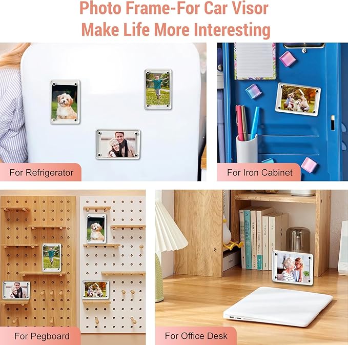 4Pcs Car Clip Picture Holder,Personalized Car Picture Frame,Acrylic Car Photo Holder,Magnetic Car Sun Visor Photo Clip,Visor Clip Photo Frame Hanging Decor Car Accessories for Mom Husband Family Photos