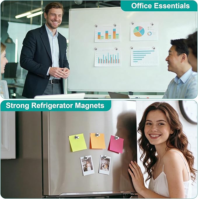 Metallic Magnets, Refrigerator Magnets, 40 Pack Silver Magnetic Push Pins, Strong Fridge Magnets, Multi-use Whiteboard Magnets Perfect for Kitchen Office Classroom