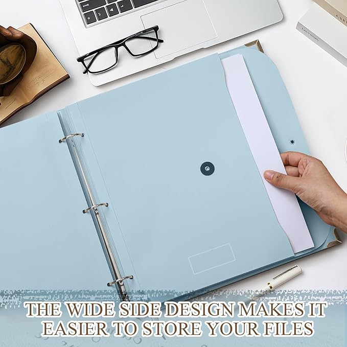 Marspark 3 Rings Important Document Organizer with Labels, Family Document Organizer Binder, Expanding File Folder for Important Papers, Letters, Birth Certificates, Photos, Passports (Blue)