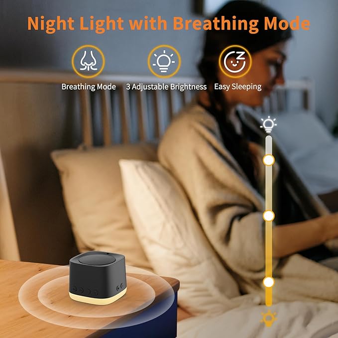 Portable Sound Machine,Mini Travel White Noise Machine for Sleeping with Breathing Night Light, 16 Soothing Sounds, Timer, Rechargeable Brown Noise Sound Machine for Sleep,Adults,Office Privacy(Black)