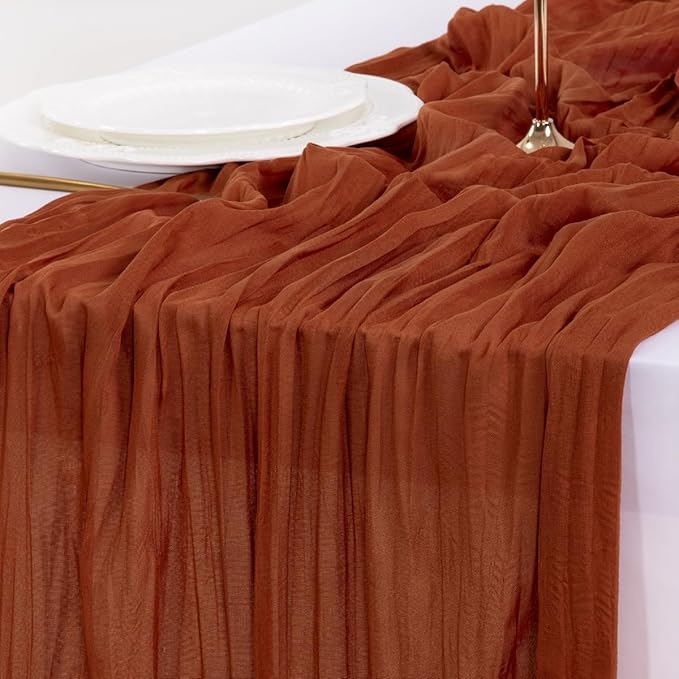 Socomi 6pcs Terracotta Summer Cheesecloth Table Runner Boho Rustic Gauze 120 inch 10FT Cheese Cloth Sheer Runner for Wedding Party Baby Shower Birthday Home Decor Holiday Decorations