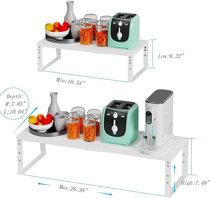 Expandable Spice Rack Kitchen Cabinet Shelf Organizer, Stackable Storage Shelves Racks, Adjustable Counter Shelving for Cabinets, Countertop, Cupboard, Pantry and More (3 Packs/White/Medium)