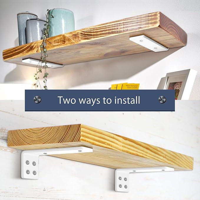 MLOQI 4 Pack Floating Shelf Bracket Heavy Duty, Hidden Shelf Brackets 5mm Thick L Brackets for Shelves up to 50 KG (White 30cm)