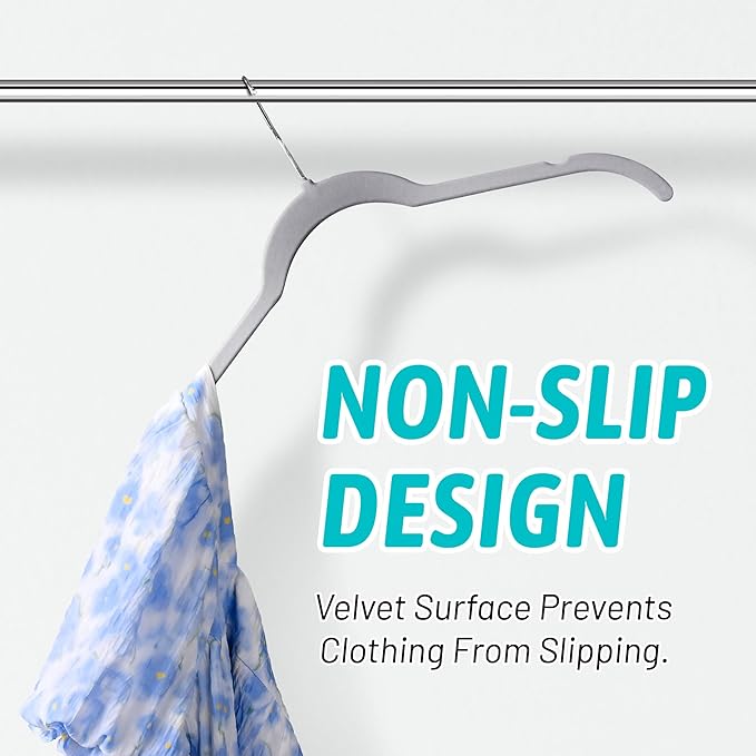 Premium Velvet Shirt Hangers 30 Pack, Space-Saving Non-Slip Felt Hanger with 360° Swivel Hook, Slim Flocked Hangers for Strappy Dresses, Blouses, Tank Tops (Grey)