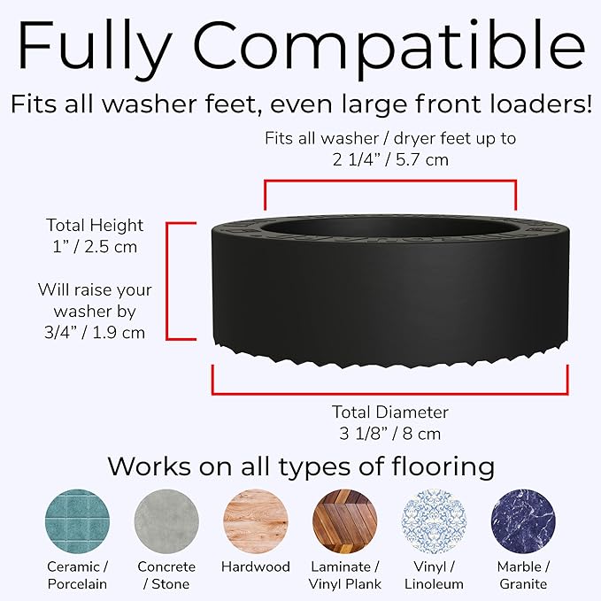Anti Vibration Pads for Washing Machine featuring 3D TrianGrip & FREE Level Tool - Larger Opening Fits All Washer Feet - Stops Moving, Walking - Prevents Noise, Vibration Transfer - VIBEGUARD 4 Pack