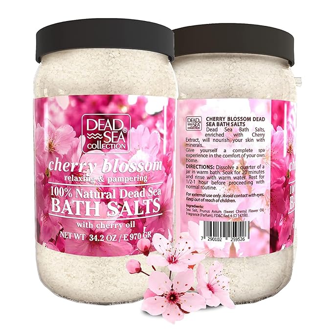 Dead Sea Collection Bath Salts with Cherry Blossom – Pure Dead Sea Salt and Sweet Cherry Oil - Nourishing Soothing and Relaxing Skin and Muscle – 34.2 Oz