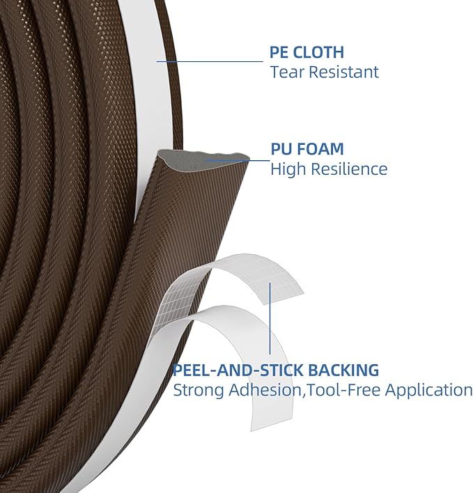 196”Wedge Weather Stripping Door Seal Strip for Door Frame,Self-Adhesive Window Insulation for Winter,Dark Foam Gap Filler for Light Noise Blocker,Front Exterior Door Side Draft Stopper,Brown