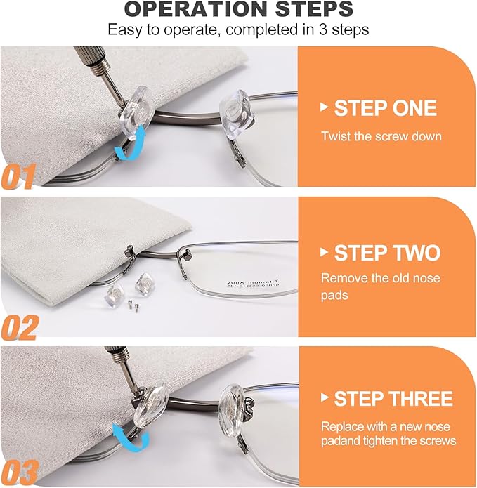 Eyeglass Nose Pads, 6 Pairs Screw-in Glasses Repair Kit with Screwdriver and Small Screws, Thick Silicone Nose Pads with Air Chamber