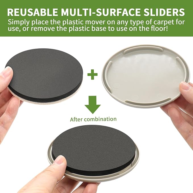 COVERCORNER Furniture Sliders 8 PCS - 2-in-1, 3.5-inch or 4-inch - Furniture Sliders for Carpet & Hardwood Floors! Furniture Movers Sliders & Sliders for Moving Furniture Easily & Safely!