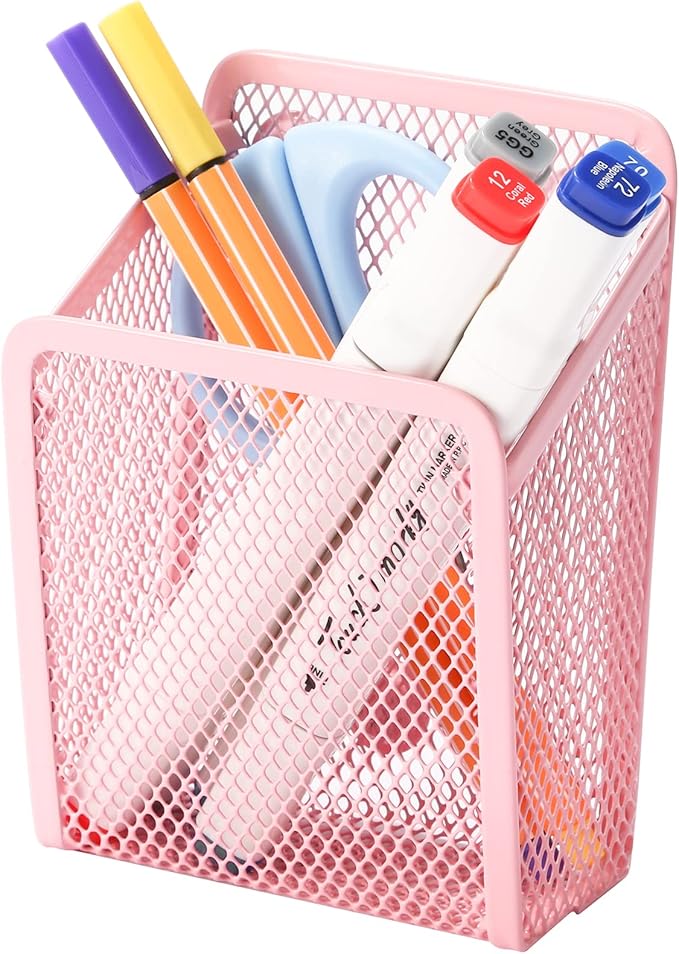 Magnetic Pencil Holder,Mesh Stainless Steel Pen Basket, Metal Writing Utensil Storage Organizer for Whiteboard,Blackboard,Kitchen, Locker, Home, or Office