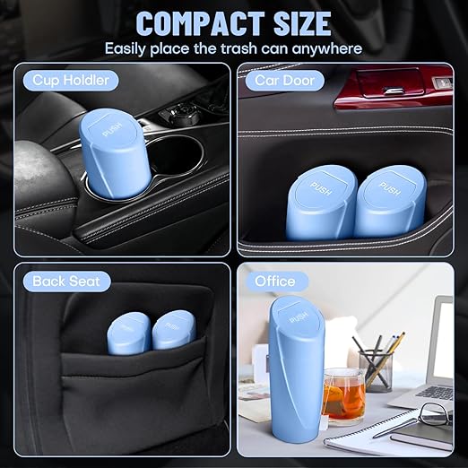 SGLRT Car Trash Can Bin with Lid - 2 Packs Car Garbage Can Cup Holder - Blue Mini Leakproof Vehicle Garbage Bin with 40pcs Trash Bags-Automobile Organizers and Storage for Front Back Seat Accessories