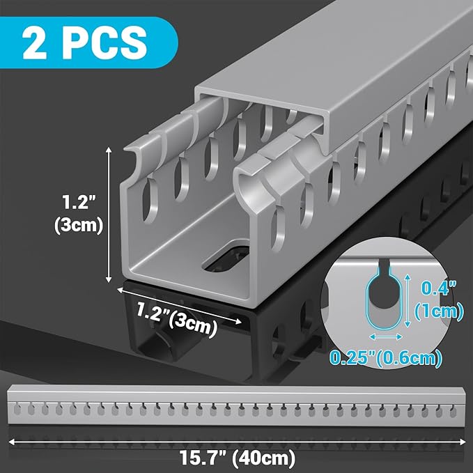Open Slot Wire Duct Kit, 31.4" (2 x 15.7") Server Rack Cable Management, Cable Management Raceway for Hiding Network HDMI VGA Cables, Wiring Raceway Cable Duct, Desk Wire Channel, 2 Pack, Grey