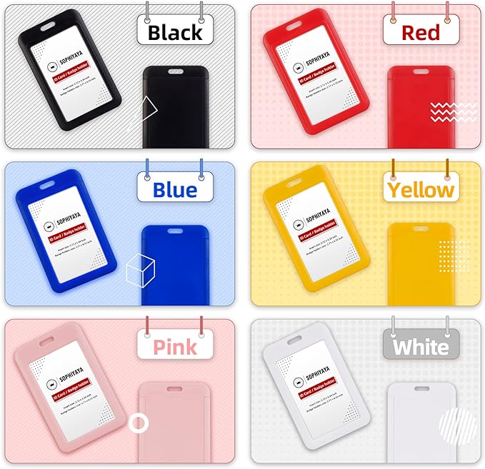 6 Pack Sliding ID Badge Holder - Heavy Duty Hard Plastic Sleeve Secures Work ID, Key Card, Credit Cards for Office, Factory, Hospital & School (Blue)