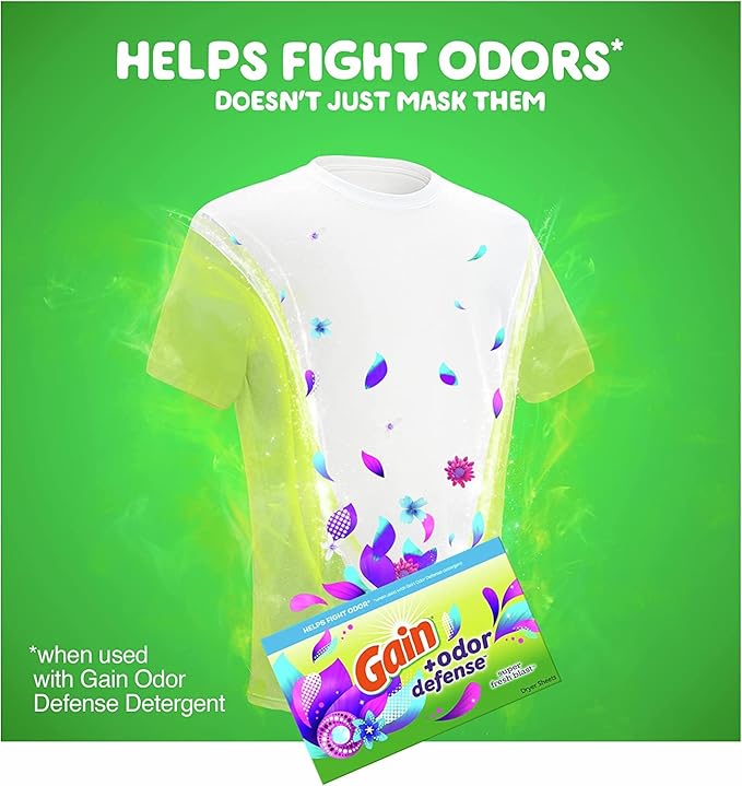 Gain Dryer Sheets Plus Odor Defense,Super Fresh Blast Scent,Helps fight static and odor,laundry sheets,240 Count (Pack of 4)
