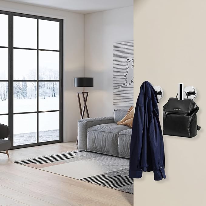 NearMoon Bath Towel Hooks - SUS 304 Stainless Steel Robe Hook Holder, Heavy Duty Coat Hook for Bathroom, Living Room, Hotel, Kitchen, Garage, Wall Mounted (Chrome Finish, 4 Pack)