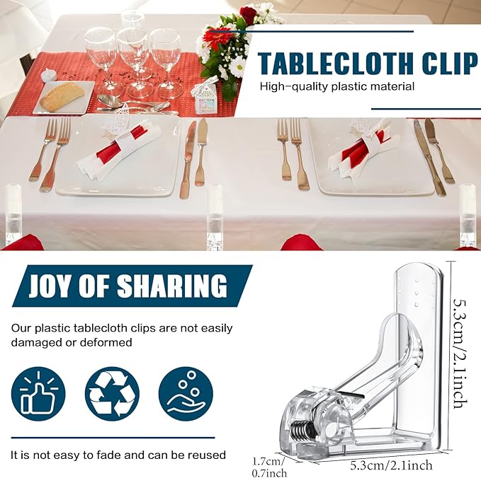 Jetec 48 Pieces Clear Tablecloth Clips Plastic Loaded Table Cover Holder Clamps Table Linen Clips for Christmas Birthday Camping Picnic Wedding Restaurant Outdoor Hosting Essentials
