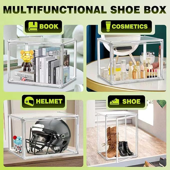 5 Pack XXX-Large Acrylic Display Case 17.7''x13''x13'' Tall Boot Storage Box Handbag Organizer for Closet Clear Boot Organizer Stackable Figure, Collectibles, Helmet Showcase with Magnetic Lid