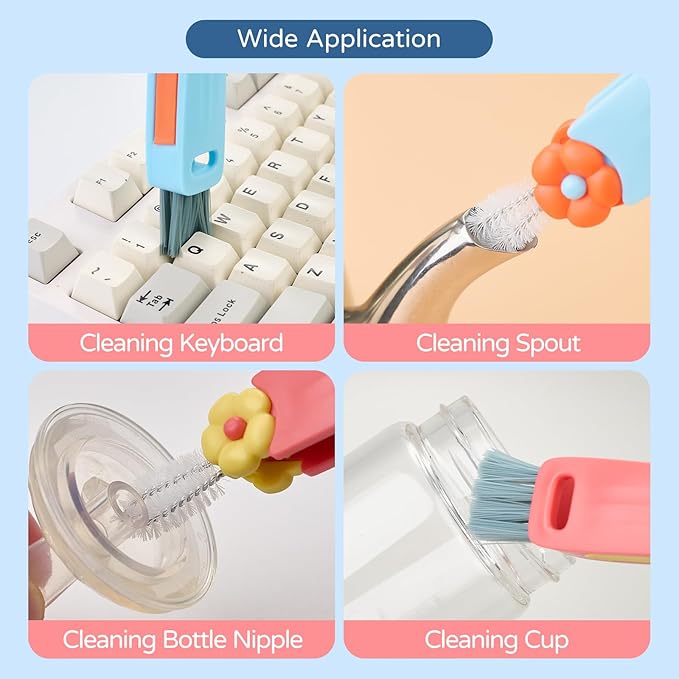 3 in 1 Bottle Gap Cleaning Brush, Multifunctional Cup Lid Gap Cleaner, Portable Crevice Cleaning Brush Set, Suitable for Household Use and Carry Outdoors, for Bottle Gap Tight Spaces Cup (Green)