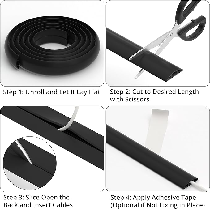 ZhiYo 3.6ft Cord Covers for Wires on Floor, Cord Hider Floor Hide Extension Cords, Soft PVC Cable Cover Cable Protector, Wire Cavity W0.62in H0.31in, Beige