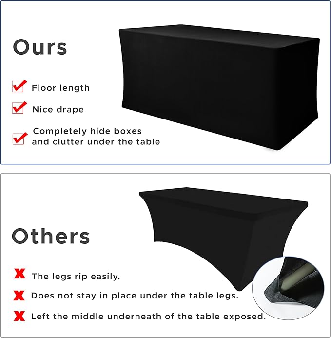 Nasitos Spandex Fitted Table Clothes, 4 Pack - 48 x 24 Inch - Black Rectangle Tablecloths for 4 Foot Tables, Fabric Table Cover Protector for Folding Table, Parties, Craft Show, Trade Show