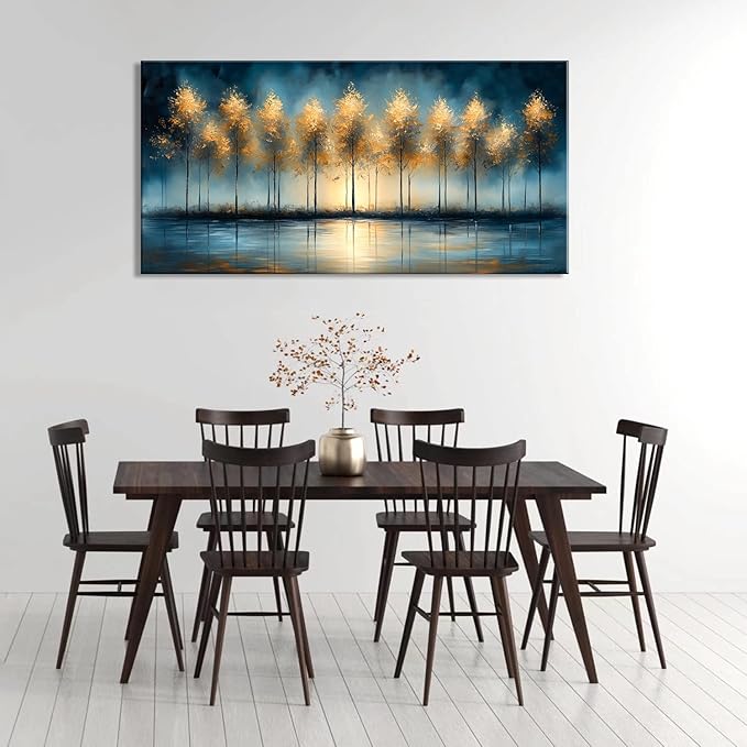 ZESTRILIA Golden Trees Wall Art Impression Canvas Abstract Sunset Oil Painting Reproduction Print Artwork Landscape Picture for Living Room Bedroom Home Office Kitchen Décor (23x46inch)
