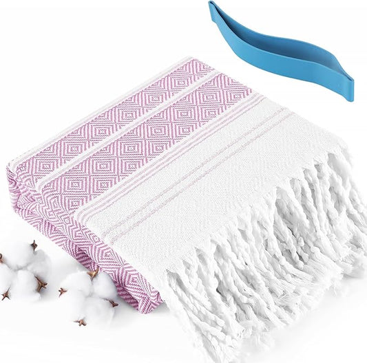 Genovega Oversized Cotton Turkish Beach Bath Towel Set 74"x38" Extra Large Sand Free Quick Dry Swim Camping Pool Clearance Towels Travel Blanket Adult Essentials Stripe Purples