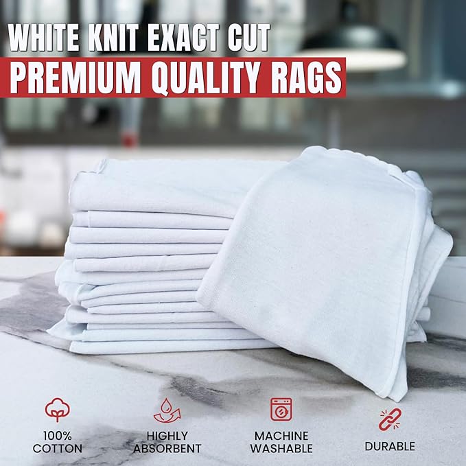 Premium Exact Cut White T-Shirt Cleaning Rags (10 Pack of 10 Pieces) - 20"x20" Cotton Rag for Mechanic Shops, Cast Iron, Staining Wood, Painting & Households – Shop Rags Bulk