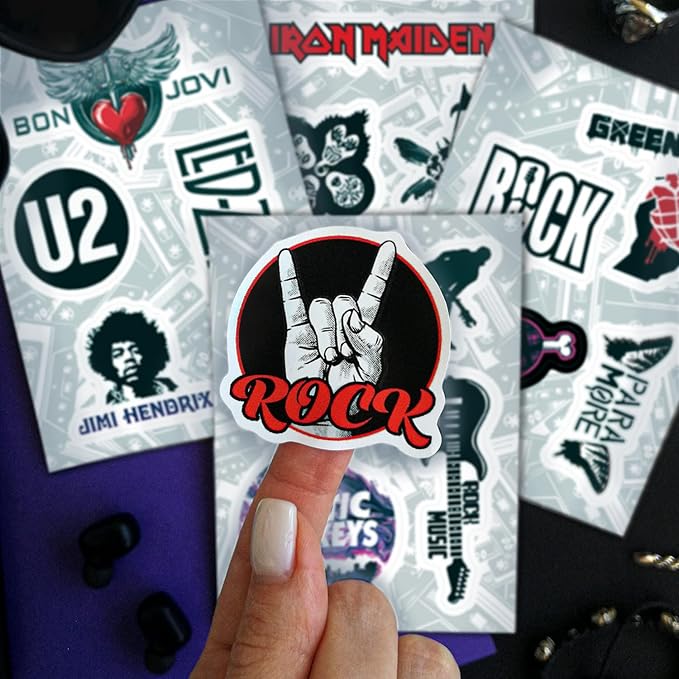BulbaCraft Classic Rock Stickers, 36pcs Rock and Roll Stickers, R&R Band Decals, Classic R&R Gifts, Waterproof Decals, Guitar Emblems, Music Emblems, 50-70s Rockabilly, Gifts for Women & Men