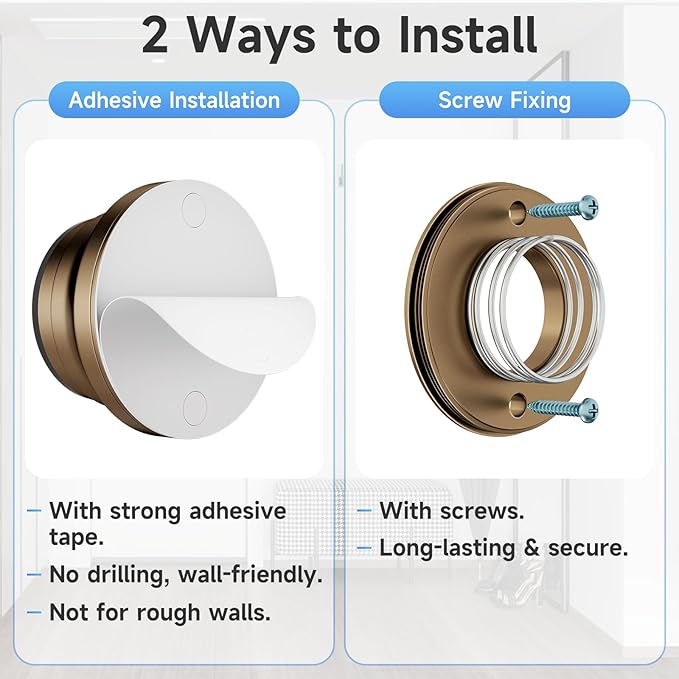 2PC Door Stoppers for Wall, 1.65 x 0.9 Inch Door Knob Wall Protector with Silicone & Aluminum Alloy, Adhesive & Screw Mounting Door Bumper for Home & Office Walls, Bronze