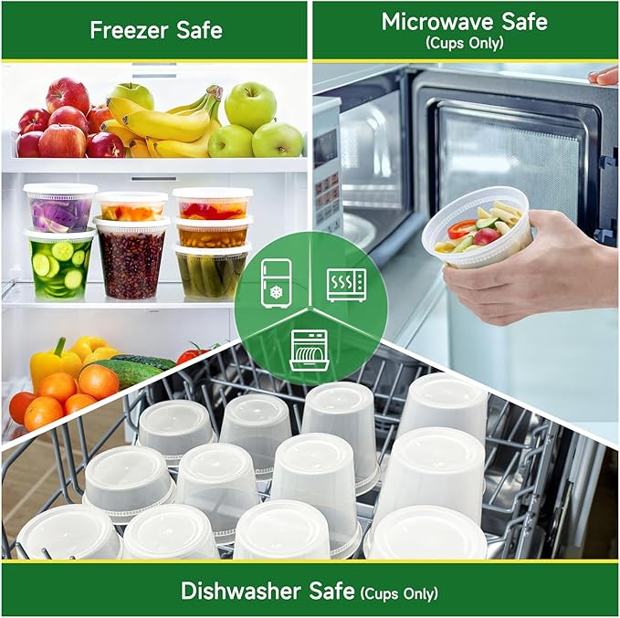 Dealusy 50 Sets of 8 oz Deli Containers with Lids, Leak-Proof BPA-Free Plastic Take Out Bowls, Food Storage Containers for Takeout Meal Prep Storage, Freezer, Microwave & Dishwasher Safe