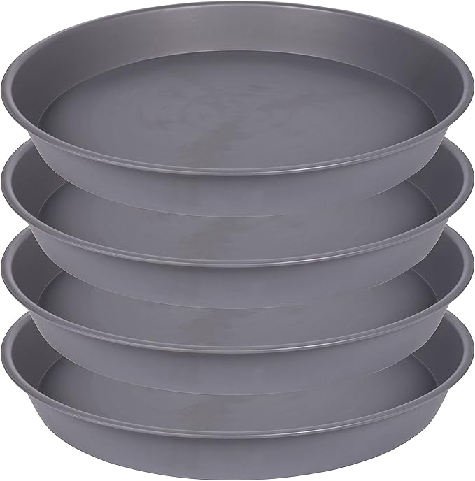 Bleuhome 4 Pack of 13 14 inch Plant Saucer (12.2 Inch Base), Heavy Duty Plastic Plant Drip Trays 14" Round, Plant Trays for Indoors, Bird Bath Bowls, Plate for Planter 12-14" (14 inch, Cement Gray)