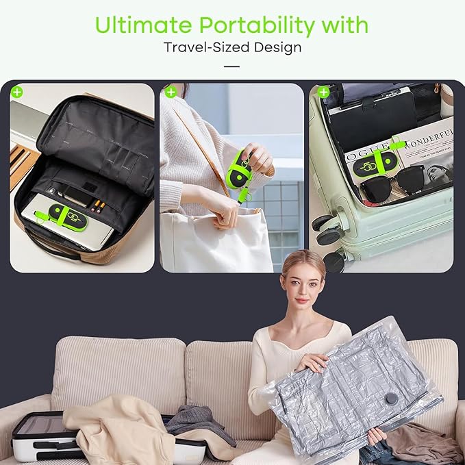 Travel Vacuum Bags with USB Electric Pump, 6-Pack Carry-on Size Compression Packing for Luggage and Suitcases, Space Saver Bags for Clothes and Clothing Travel