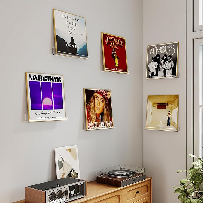 Laurensory Vinyl Record Shelf Wall Mount Shelves, 12 inch Clear Acrylic Vinyl Record Holder Display, Floating Shelves for Wall Decor, Magazine Rack, Kids Bookshelf, for Bedroom, Living Room, 6 Pack