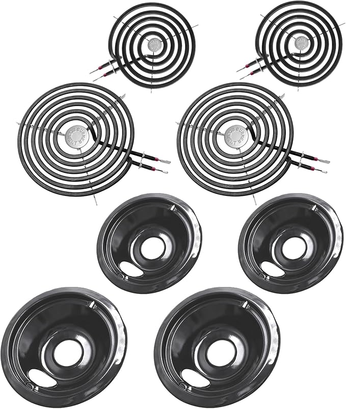 GE Drip Pans and Stove Burner Element Unit Set, Perfectly Fit WB30M1 & WB30M2 -Replacement for GE Hotpoint Kenmore Stove Top（Black）