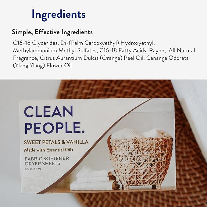 The Clean People Fabric Softener Sheets - Dryer Sheets - Softens & Removes Static Cling - Vegan Laundry Softener, Essential Oils - Sweet Petals, 120 Pack