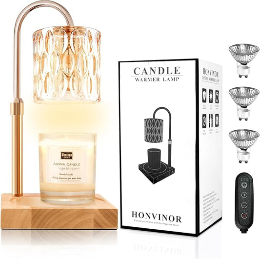 Candle Warmer Lamp, Candle Warmer Light with Timer & Dimmer, Candle Warmer Lamp Adjustable Height, Compatible with Jar Scented Candles, Candle Warming Lamp with 3 Bulbs for Home Decor