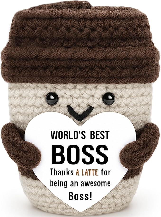 Agantree art Best Boss Birthday Gifts for Women Men Female Male Coffee Lover Leader Manager Supervisor Crochet Coffee Mug Cup Desk Office Decor for Retirement Promotion Leaving Boss Day Christmas