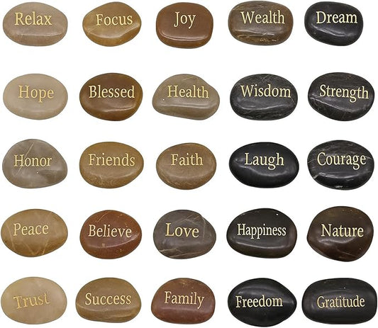 BigOtters Rocks with Inspirational Words, 25 Different Words Encouragement Gratitude Rocks for Meditation Birthday Graduation Gift