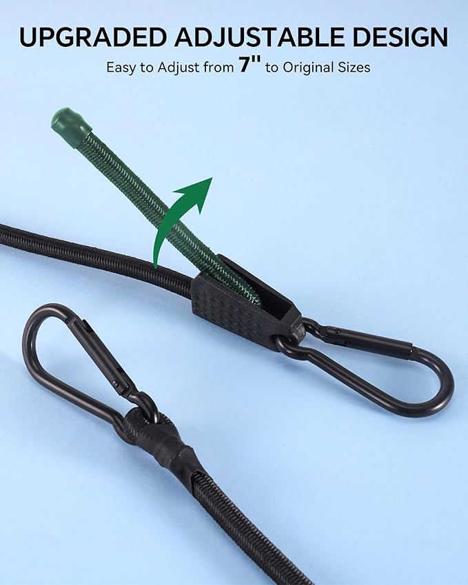 8 Pcs 24 Inch Adjustable Carabiner Bungee Cords with Hooks, Easy to Adjust from 7" to 24", Red Bungee Straps with UV-Resistance & Superior Elasticity for Cargo, Bike, Luggage, Carts, Truck, etc