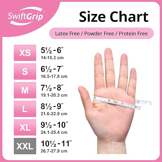 SwiftGrip Pink Nitrile Gloves, 3-mil, Industrial Gloves Disposable Latex Free, for Cleaning & Esthetician, Rubber Powder-Free, 100-ct Box (X-Large)