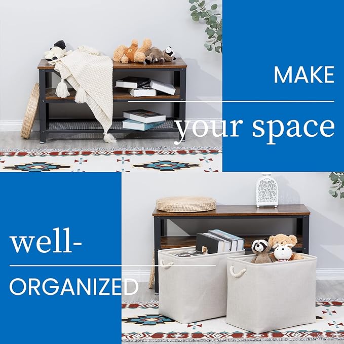 Bidtakay Fabric Beige Baskets, Extra Large Organization Baskets for Clothes, Set of 2 Collapsible Storage Bins for Shelves Cabinet, 17x12x15 In Organizing Bins for Bedroom Blankets Pillow Towels Storage