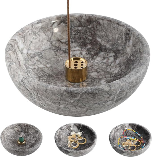 Koville Moroccan Natural Marble Incense Holder, Incense Holders for Sticks, Sturdy Incense Burner Ash Catcher, Ideal for Meditation, Relaxing, Easy to Clean(Gris Lido)